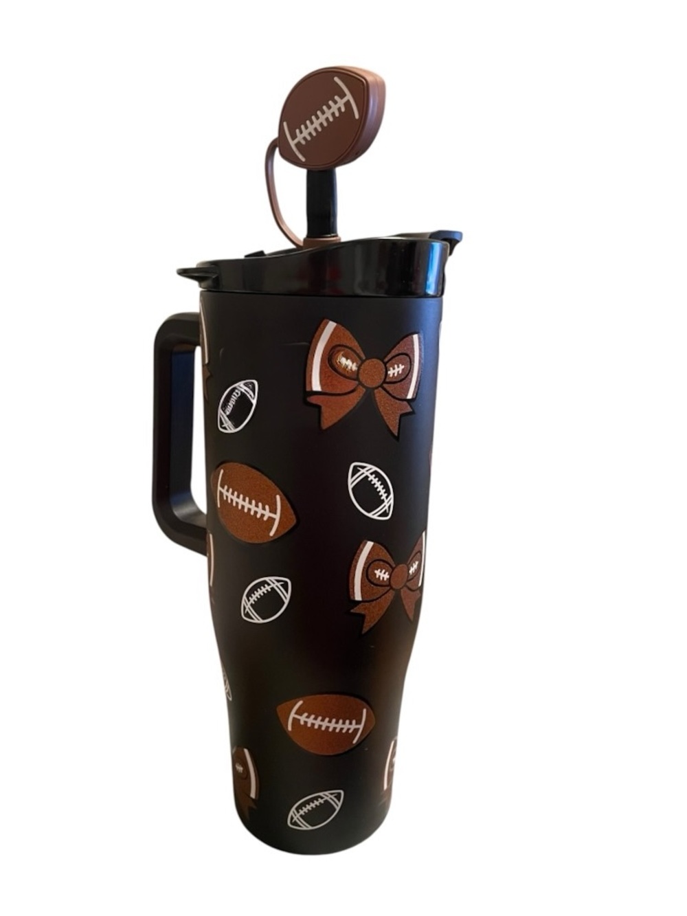 Wellness 40 oz Football & Bow Tumbler Stainless Steel Insulated Cup With Handle